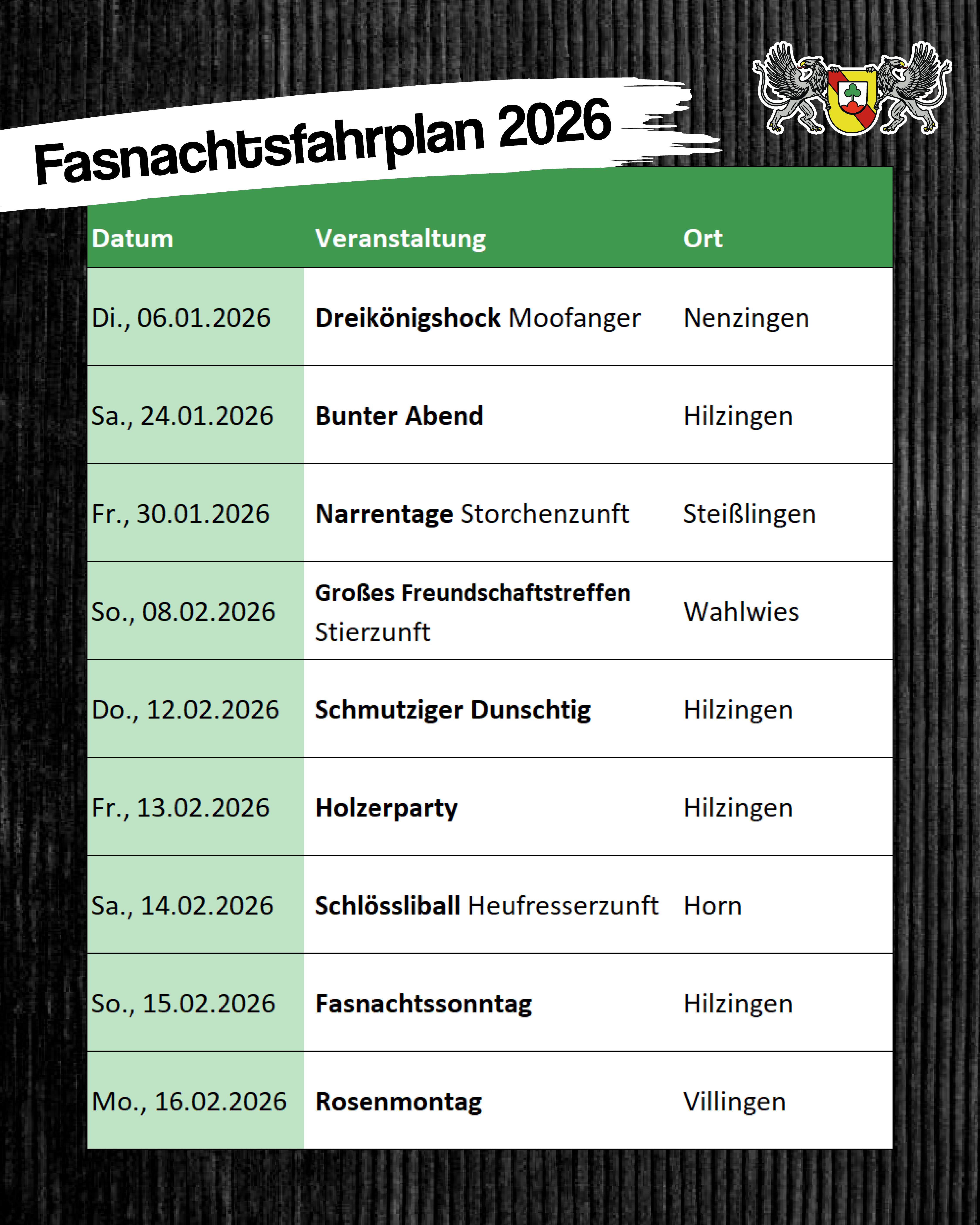 Fasnachtsfahrplan 2026
